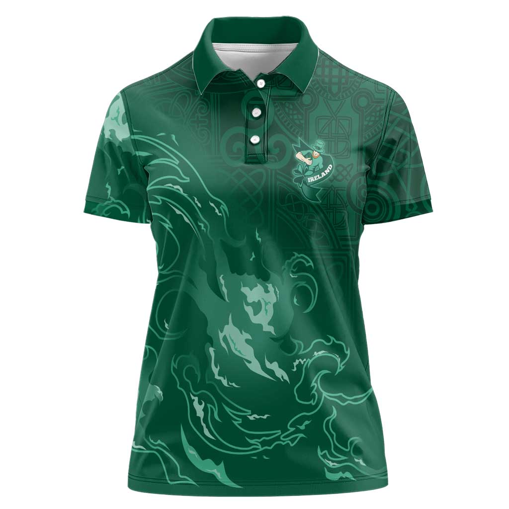 Custom Ireland Rugby Pride Women Polo Shirt Celtic Shamrock Flame Fire Style