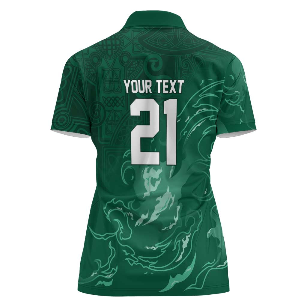 Custom Ireland Rugby Pride Women Polo Shirt Celtic Shamrock Flame Fire Style