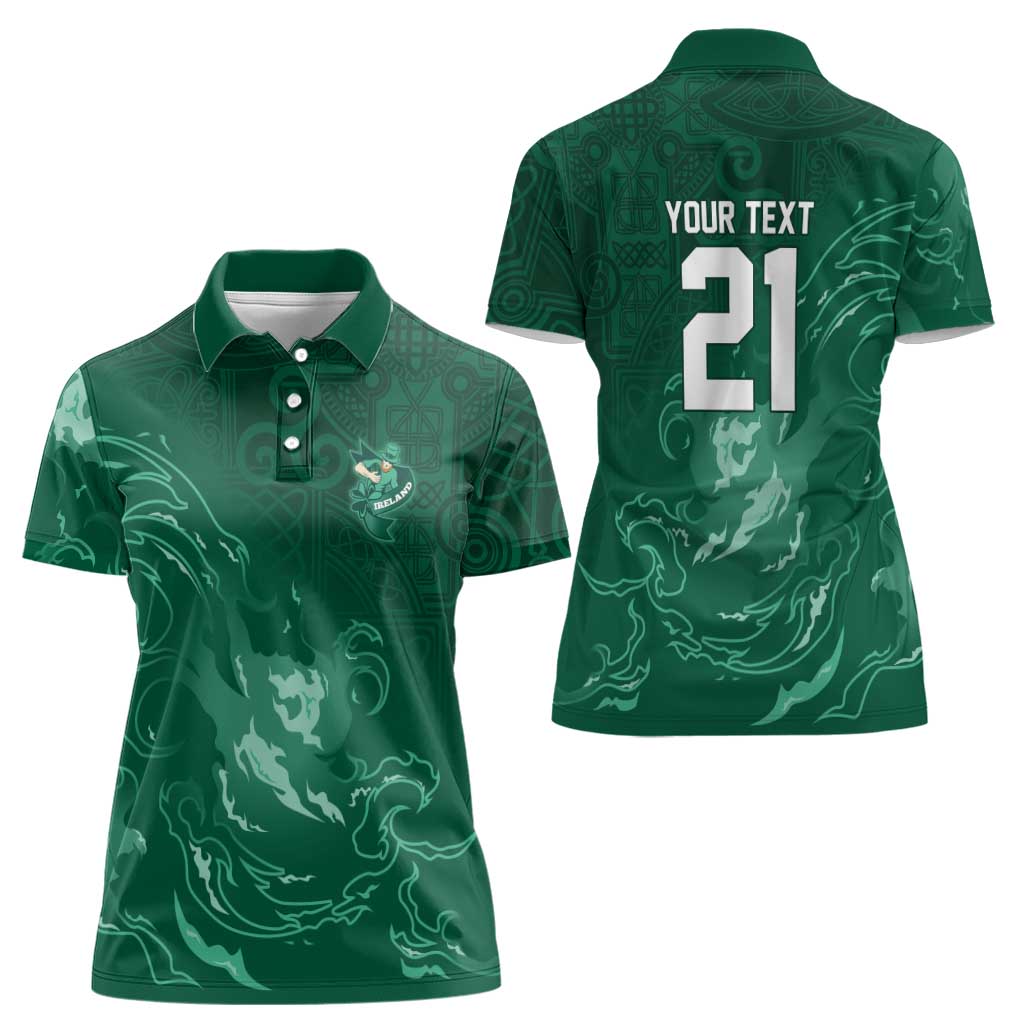 Custom Ireland Rugby Pride Women Polo Shirt Celtic Shamrock Flame Fire Style