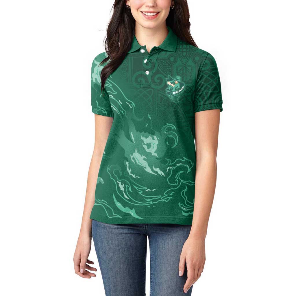 Custom Ireland Rugby Pride Women Polo Shirt Celtic Shamrock Flame Fire Style