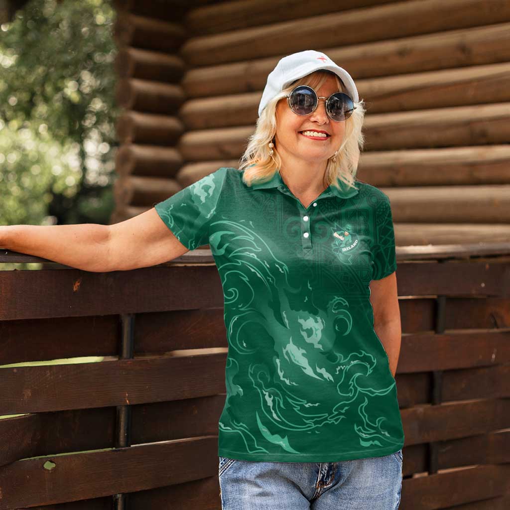 Custom Ireland Rugby Pride Women Polo Shirt Celtic Shamrock Flame Fire Style