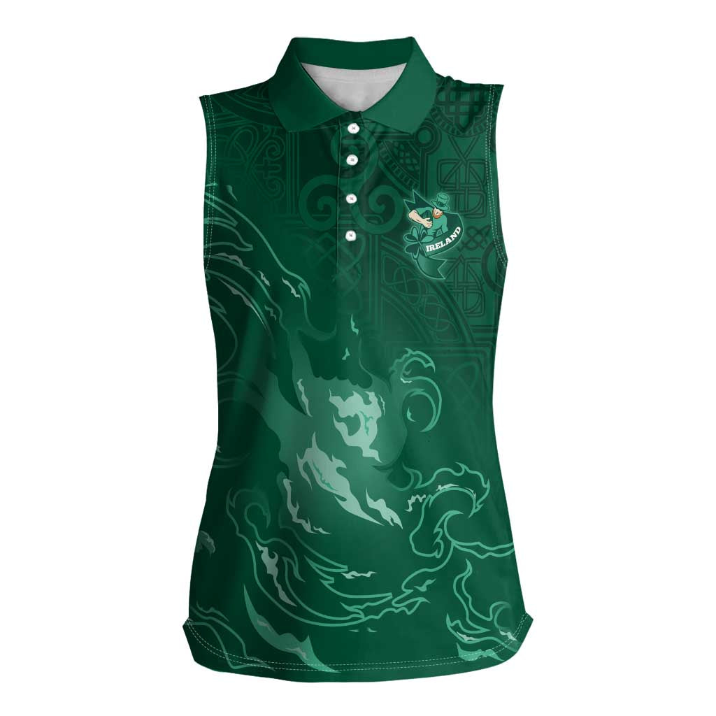Custom Ireland Rugby Pride Women Sleeveless Polo Shirt Celtic Shamrock Flame Fire Style