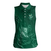 Custom Ireland Rugby Pride Women Sleeveless Polo Shirt Celtic Shamrock Flame Fire Style