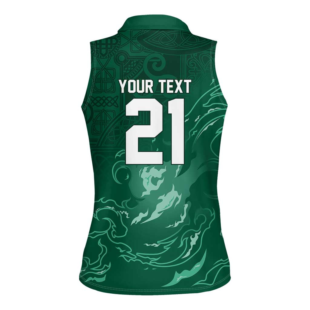 Custom Ireland Rugby Pride Women Sleeveless Polo Shirt Celtic Shamrock Flame Fire Style