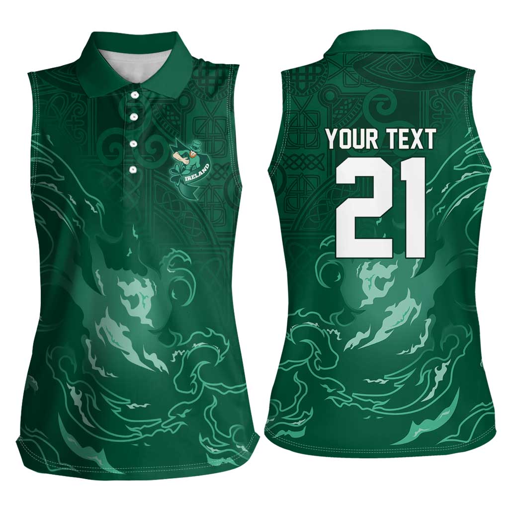Custom Ireland Rugby Pride Women Sleeveless Polo Shirt Celtic Shamrock Flame Fire Style
