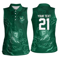 Custom Ireland Rugby Pride Women Sleeveless Polo Shirt Celtic Shamrock Flame Fire Style