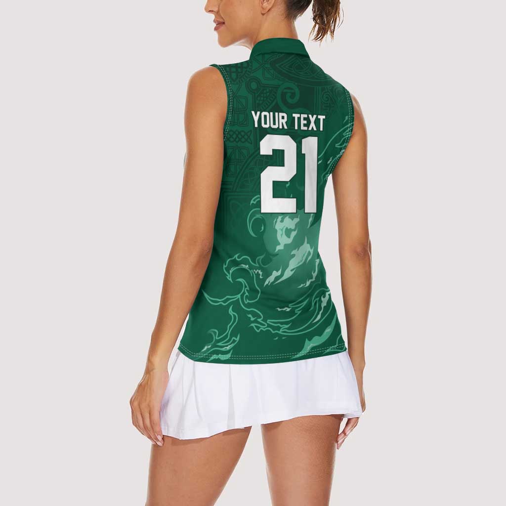 Custom Ireland Rugby Pride Women Sleeveless Polo Shirt Celtic Shamrock Flame Fire Style
