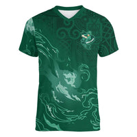 Custom Ireland Rugby Pride Women V-Neck T-Shirt Celtic Shamrock Flame Fire Style