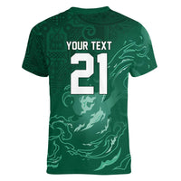 Custom Ireland Rugby Pride Women V-Neck T-Shirt Celtic Shamrock Flame Fire Style