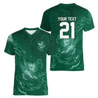 Custom Ireland Rugby Pride Women V-Neck T-Shirt Celtic Shamrock Flame Fire Style