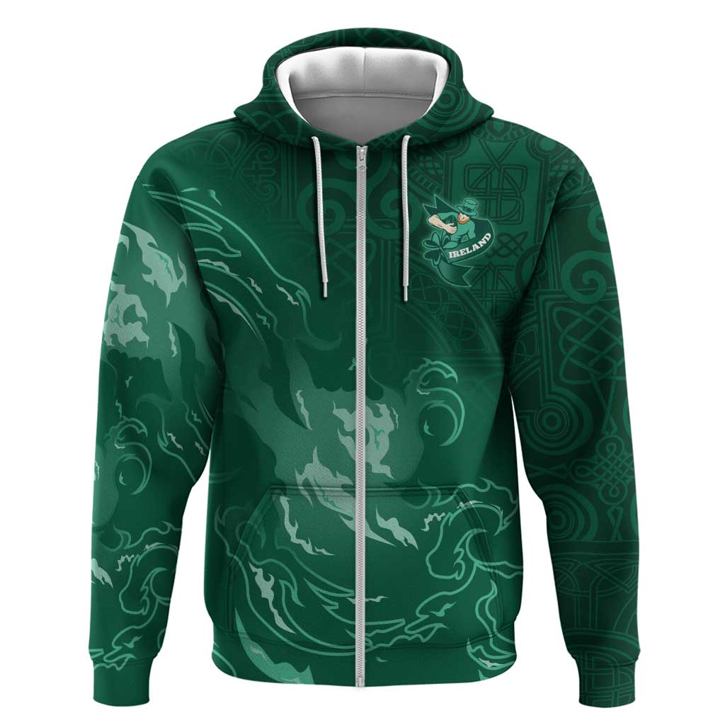 Custom Ireland Rugby Pride Zip Hoodie Celtic Shamrock Flame Fire Style