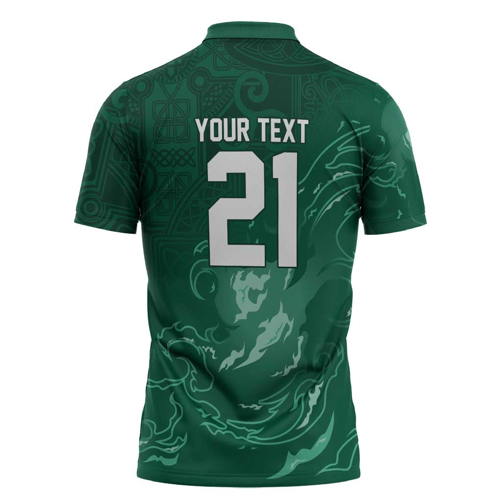 Custom Ireland Rugby Pride Zipper Polo Shirt Celtic Shamrock Flame Fire Style