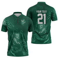 Custom Ireland Rugby Pride Zipper Polo Shirt Celtic Shamrock Flame Fire Style