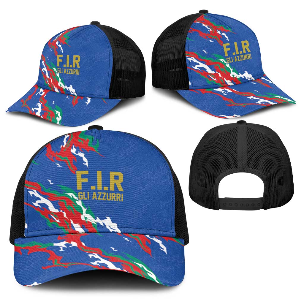 Italy Rugby Pride Baseball Net Cap Gli Azzurri Flame Fire Style