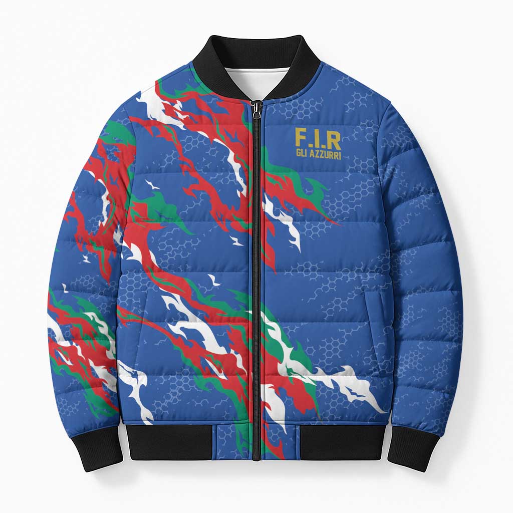 Custom Italy Rugby Pride Bomber Puffer Jacket Gli Azzurri Flame Fire Style