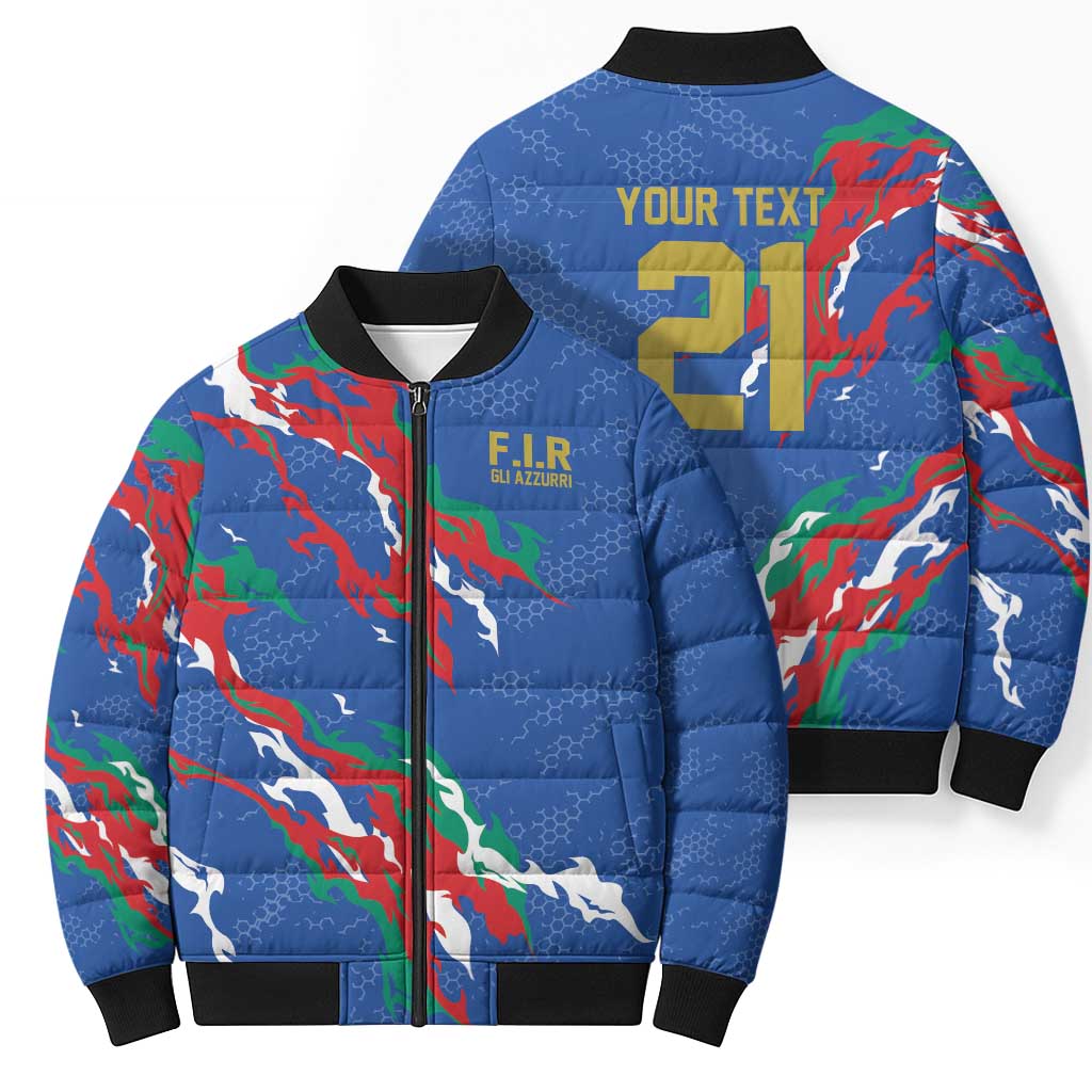 Custom Italy Rugby Pride Bomber Puffer Jacket Gli Azzurri Flame Fire Style