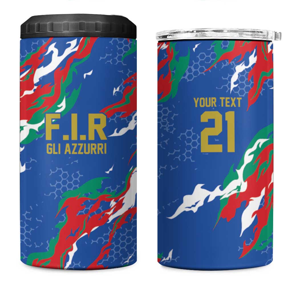 Custom Italy Rugby Pride 4 in 1 Can Cooler Tumbler Gli Azzurri Flame Fire Style
