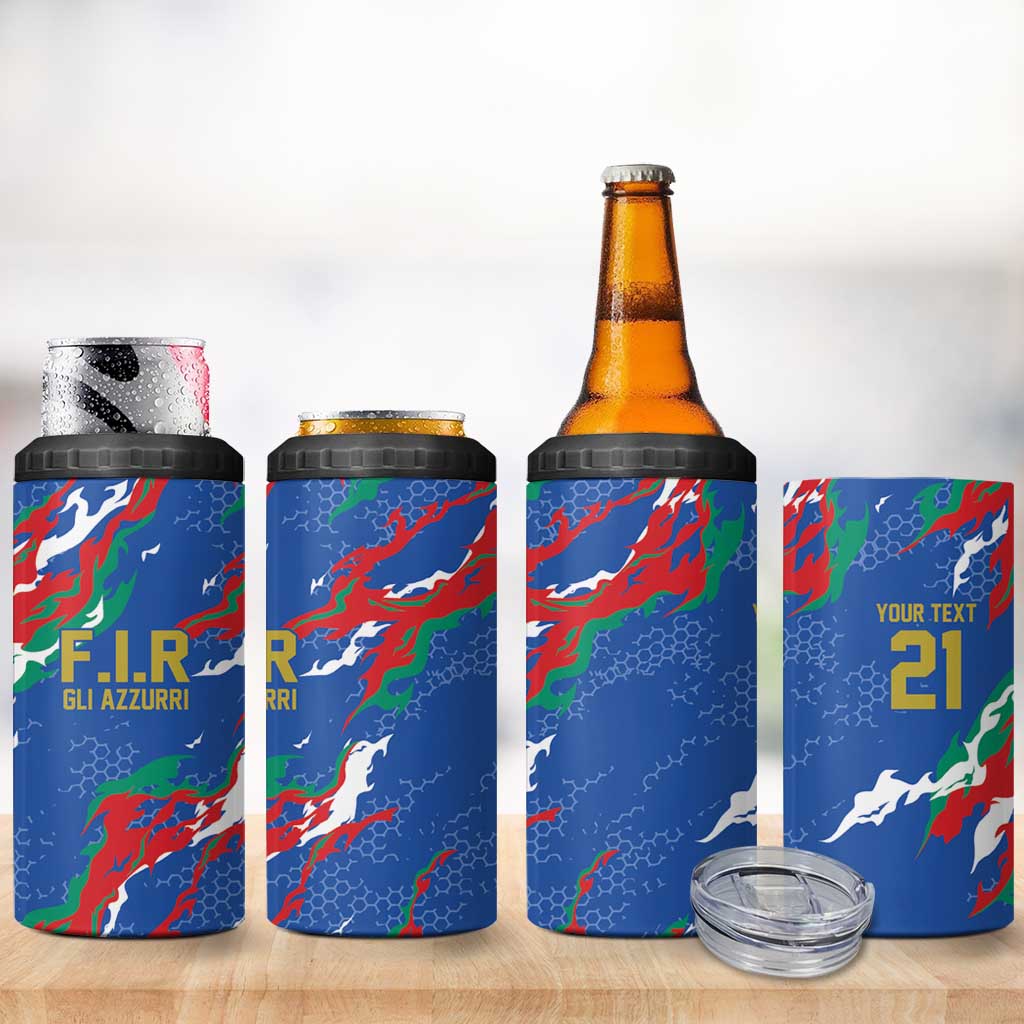 Custom Italy Rugby Pride 4 in 1 Can Cooler Tumbler Gli Azzurri Flame Fire Style