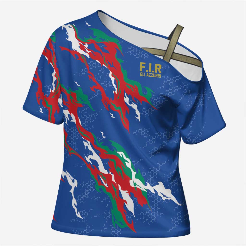 Custom Italy Rugby Pride Cross Shoulder Shirt Gli Azzurri Flame Fire Style
