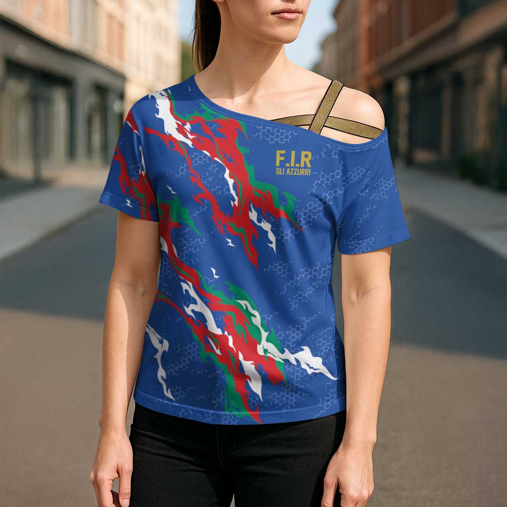 Custom Italy Rugby Pride Cross Shoulder Shirt Gli Azzurri Flame Fire Style