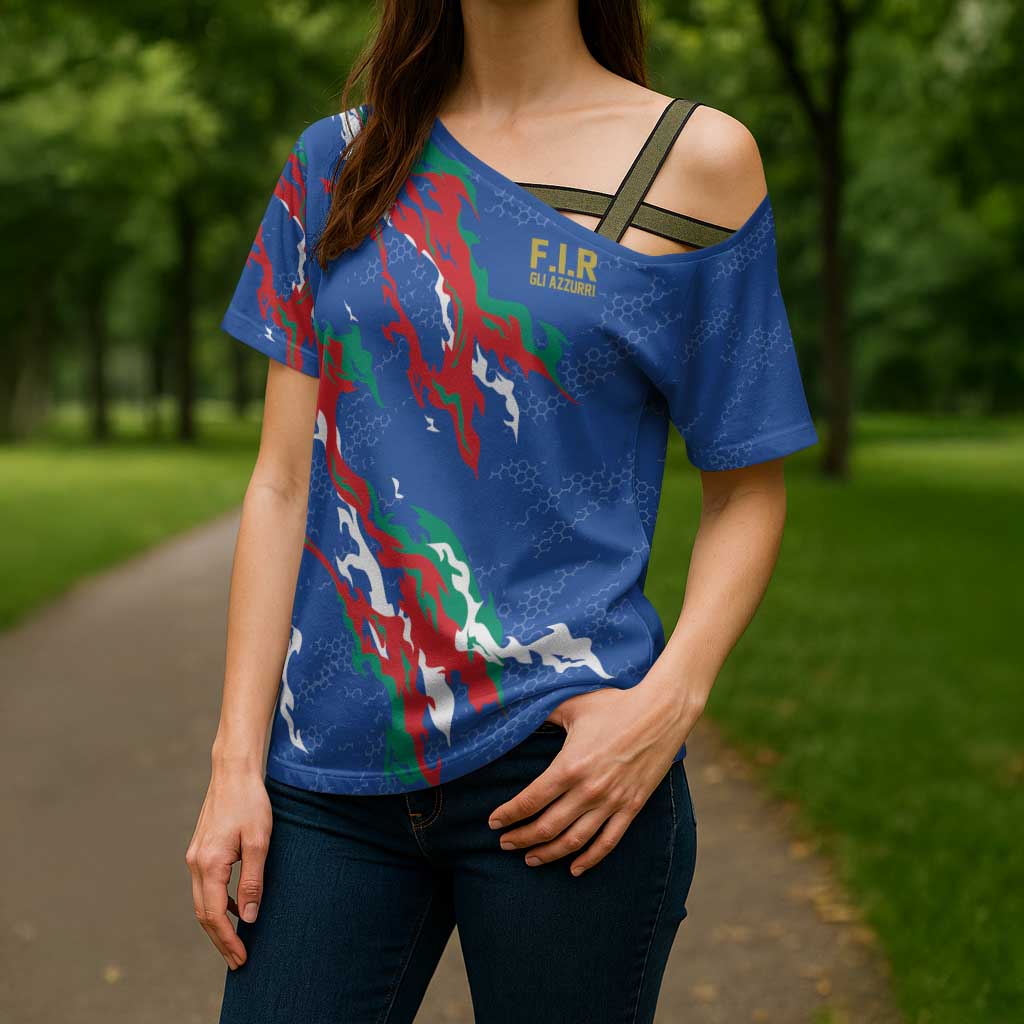 Custom Italy Rugby Pride Cross Shoulder Shirt Gli Azzurri Flame Fire Style