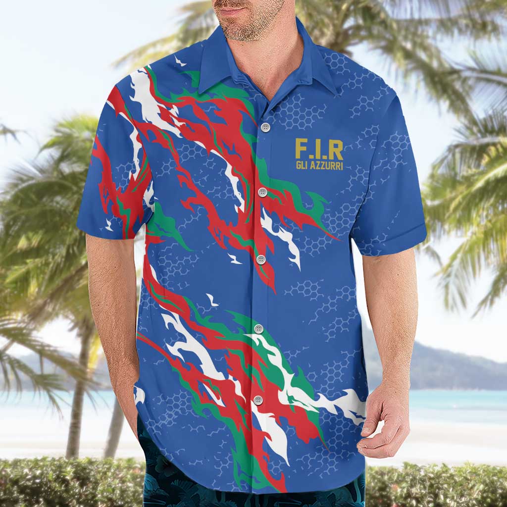 Custom Italy Rugby Pride Hawaiian Shirt Gli Azzurri Flame Fire Style