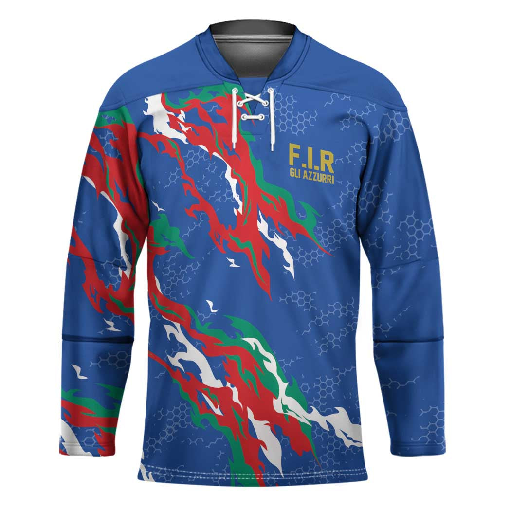 Custom Italy Rugby Pride Hockey Jersey Gli Azzurri Flame Fire Style