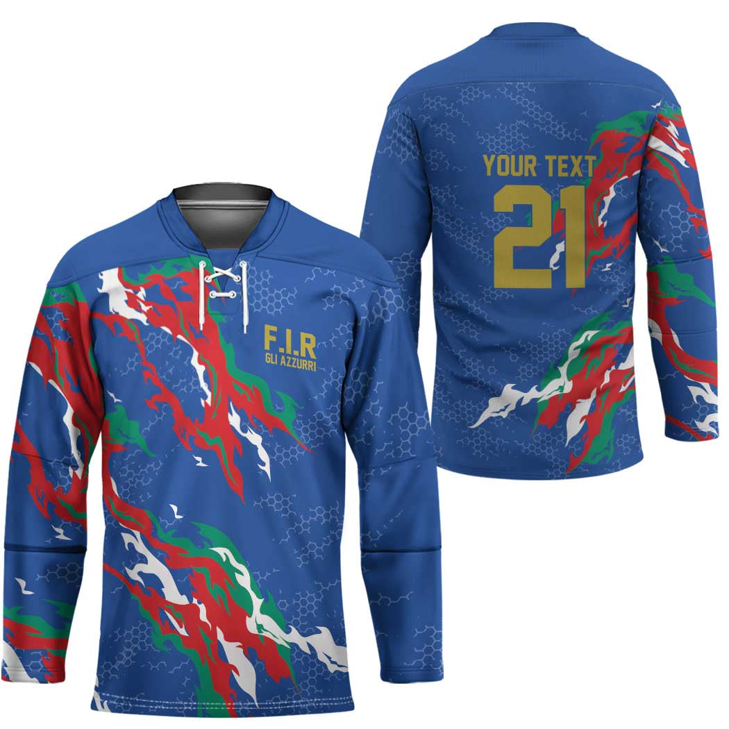 Custom Italy Rugby Pride Hockey Jersey Gli Azzurri Flame Fire Style