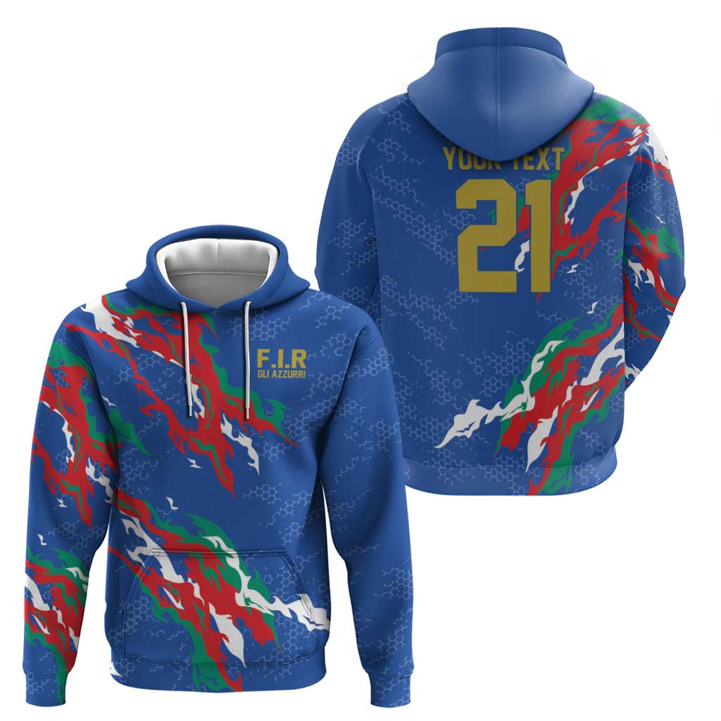 Custom Italy Rugby Pride Hoodie Gli Azzurri Flame Fire Style