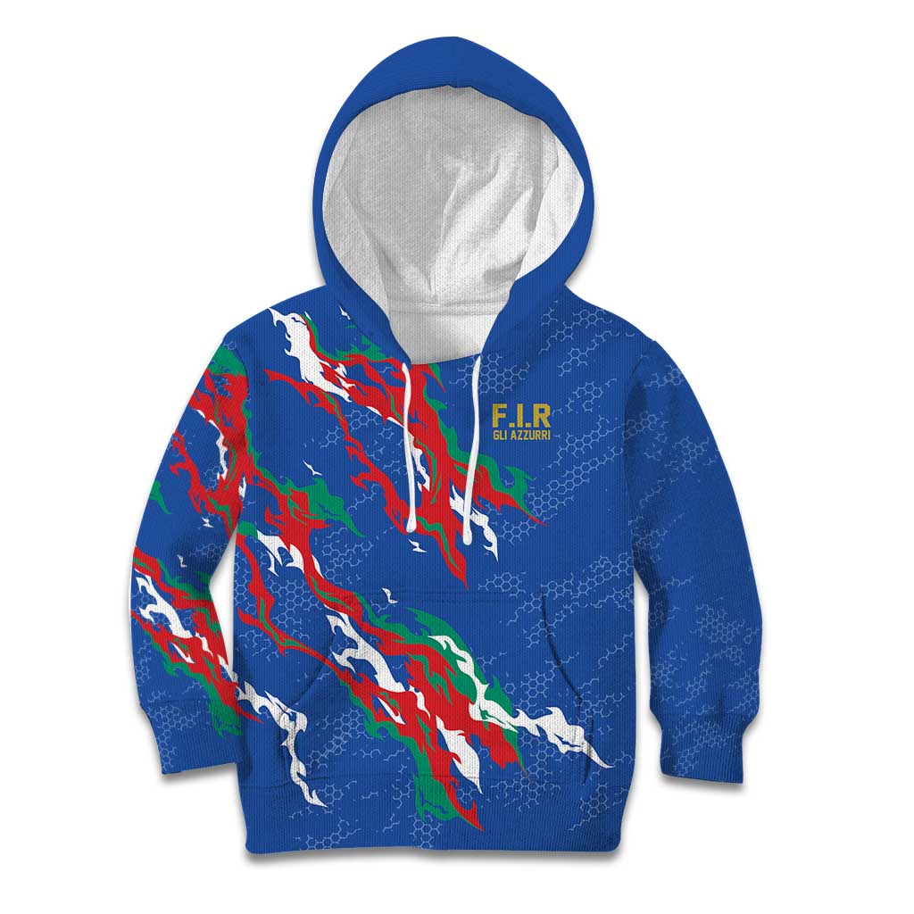 Custom Italy Rugby Pride Kid Hoodie Gli Azzurri Flame Fire Style