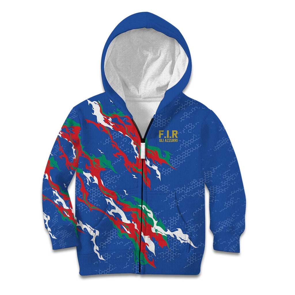Custom Italy Rugby Pride Kid Hoodie Gli Azzurri Flame Fire Style