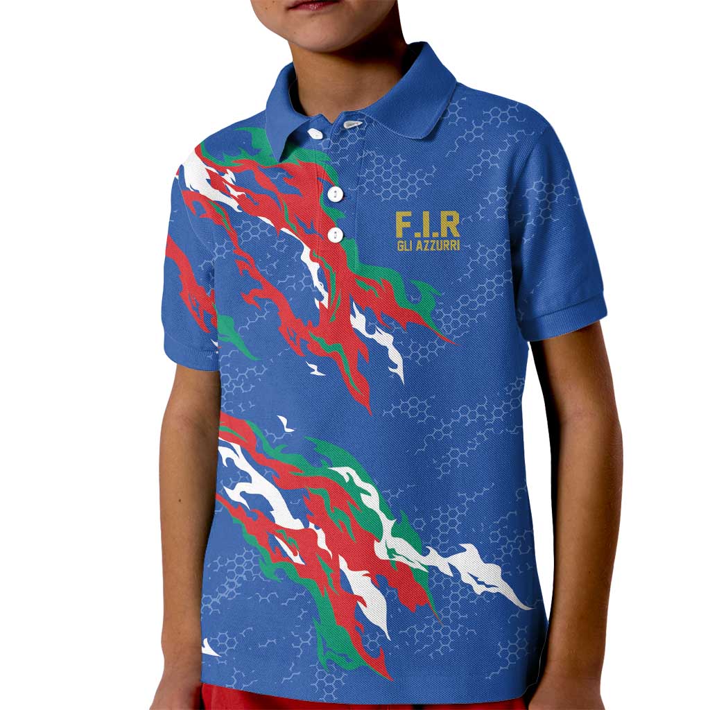 Custom Italy Rugby Pride Kid Polo Shirt Gli Azzurri Flame Fire Style