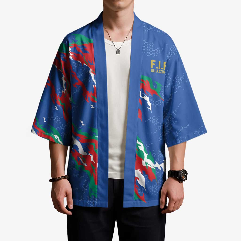 Custom Italy Rugby Pride Kimono Gli Azzurri Flame Fire Style