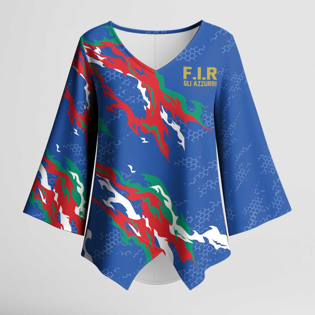 Custom Italy Rugby Pride Kimono Sleeve Blouse Gli Azzurri Flame Fire Style