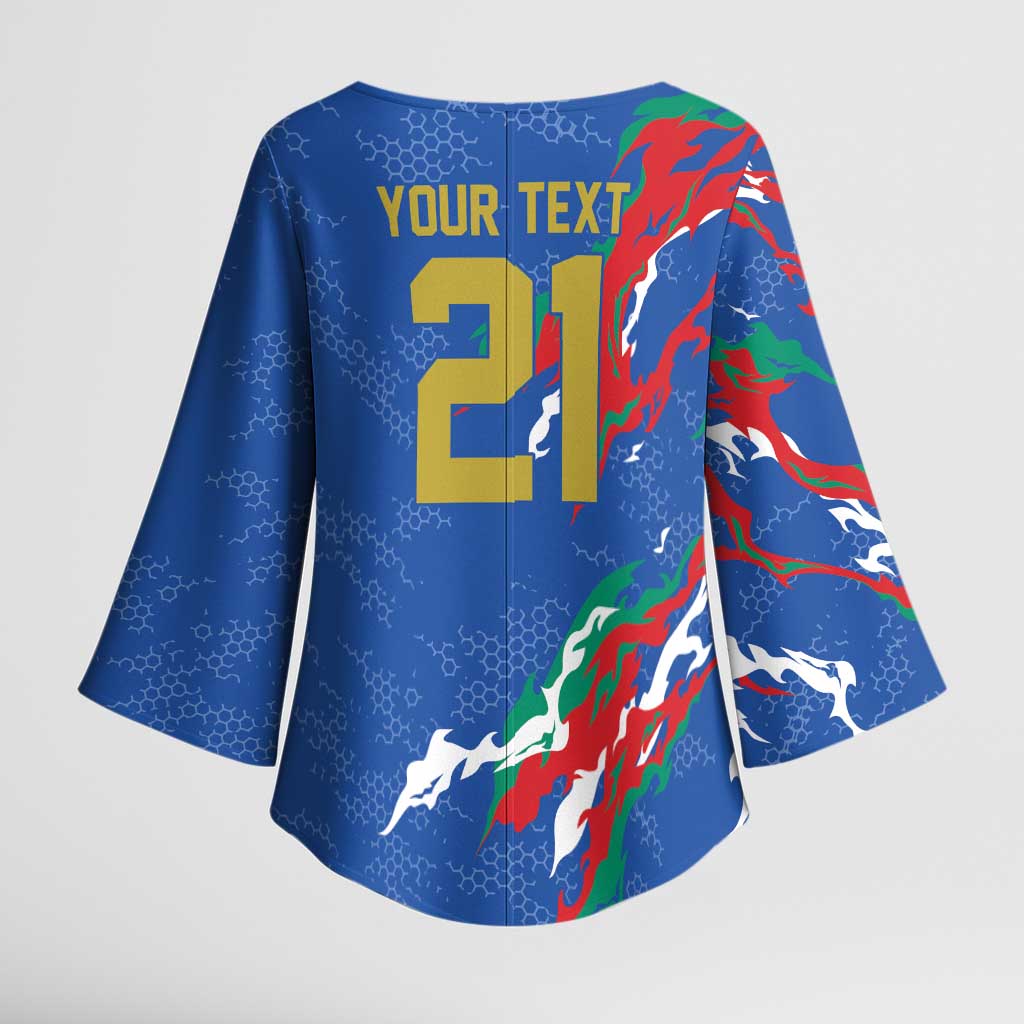 Custom Italy Rugby Pride Kimono Sleeve Blouse Gli Azzurri Flame Fire Style