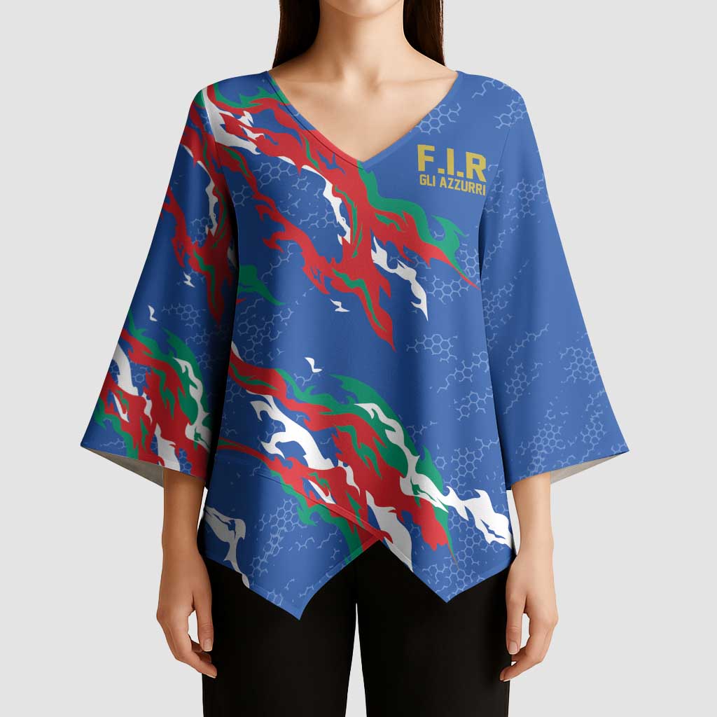 Custom Italy Rugby Pride Kimono Sleeve Blouse Gli Azzurri Flame Fire Style