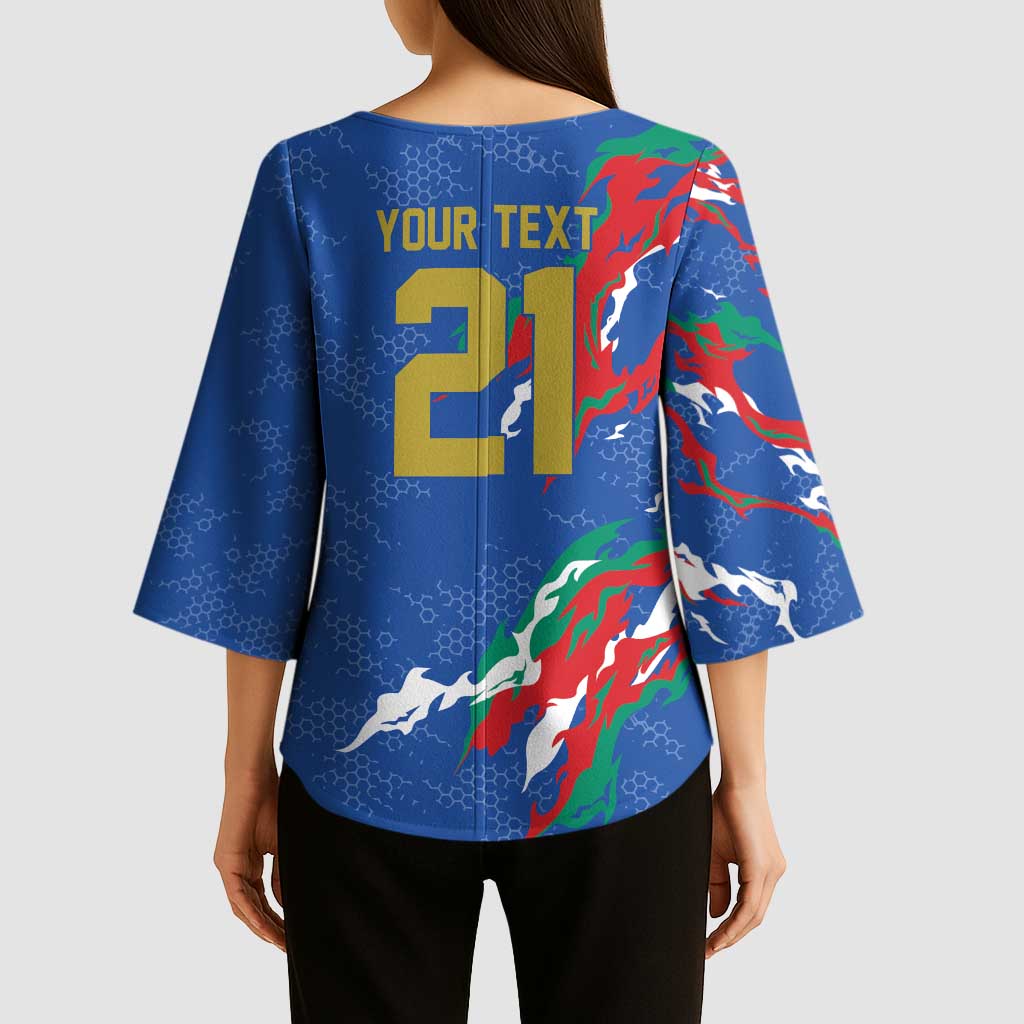 Custom Italy Rugby Pride Kimono Sleeve Blouse Gli Azzurri Flame Fire Style