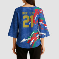Custom Italy Rugby Pride Kimono Sleeve Blouse Gli Azzurri Flame Fire Style