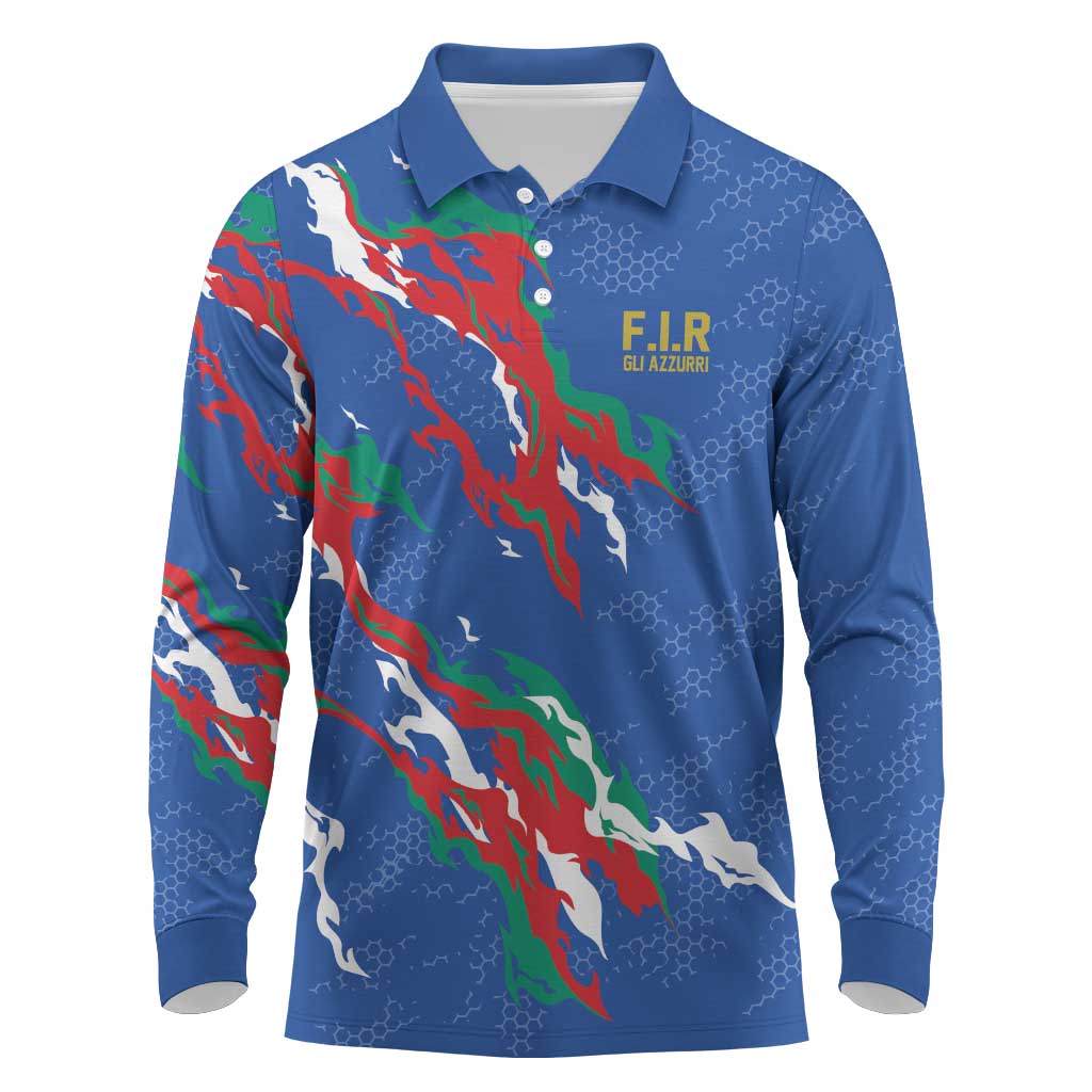 Custom Italy Rugby Pride Long Sleeve Polo Shirt Gli Azzurri Flame Fire Style