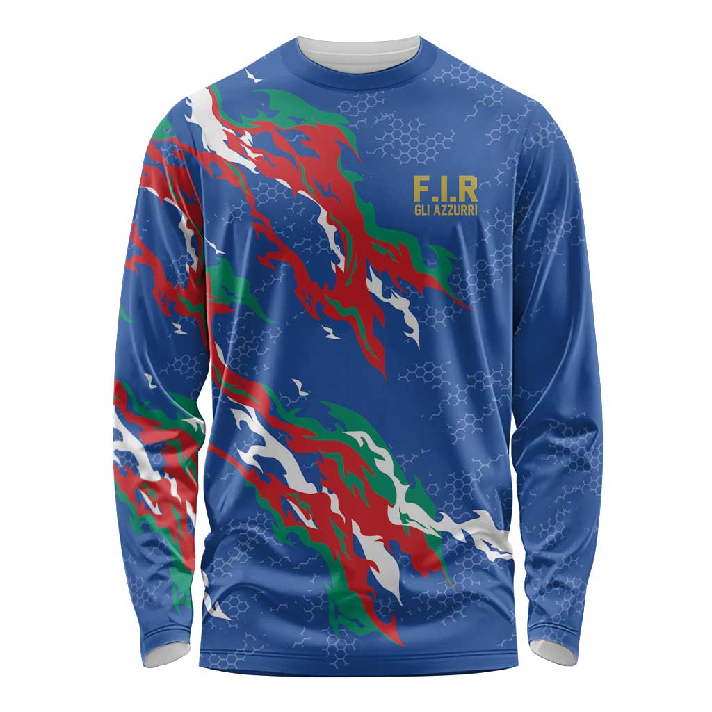 Custom Italy Rugby Pride Long Sleeve Shirt Gli Azzurri Flame Fire Style