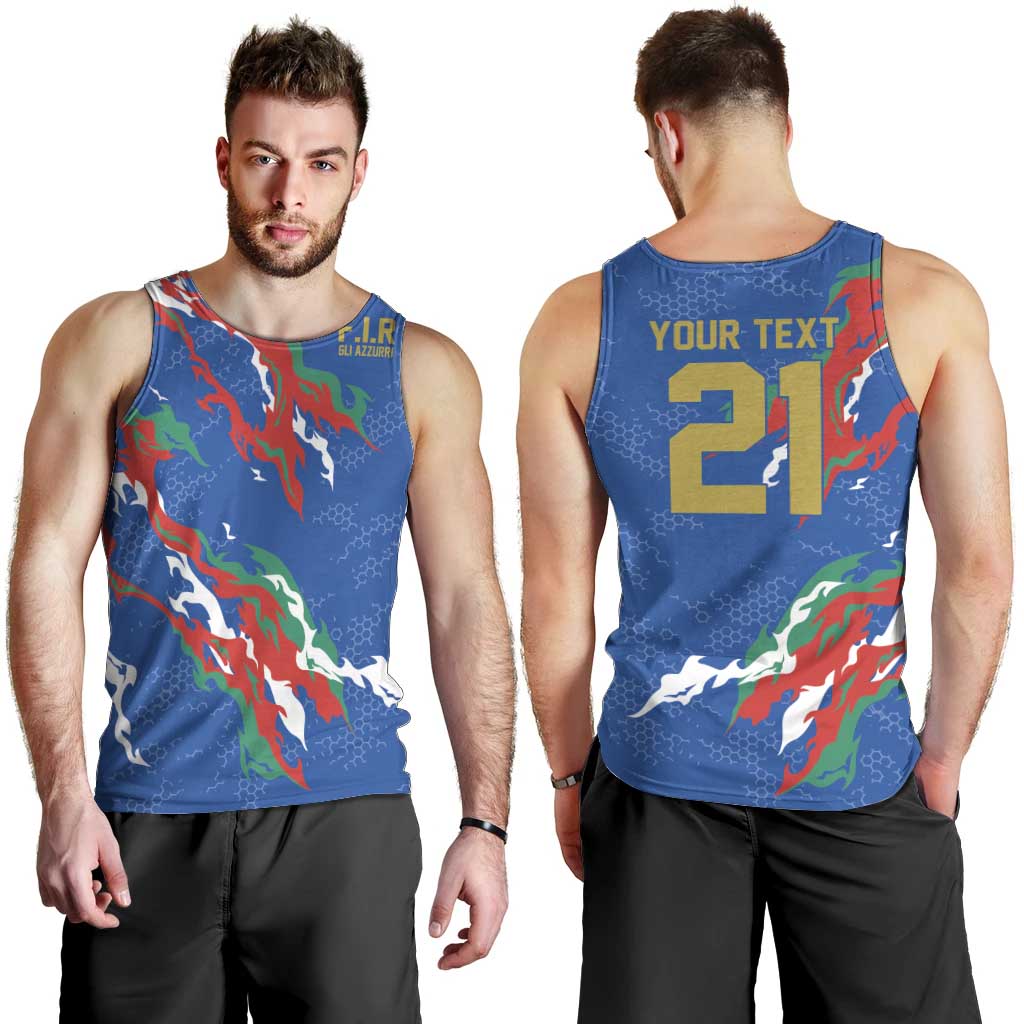 Custom Italy Rugby Pride Men Tank Top Gli Azzurri Flame Fire Style