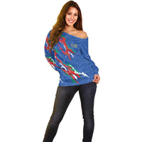 Custom Italy Rugby Pride Off Shoulder Sweater Gli Azzurri Flame Fire Style