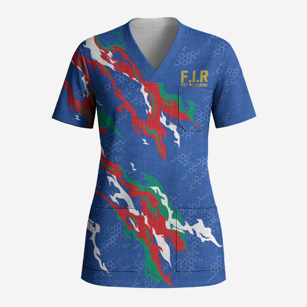 Custom Italy Rugby Pride Scrub Top Gli Azzurri Flame Fire Style