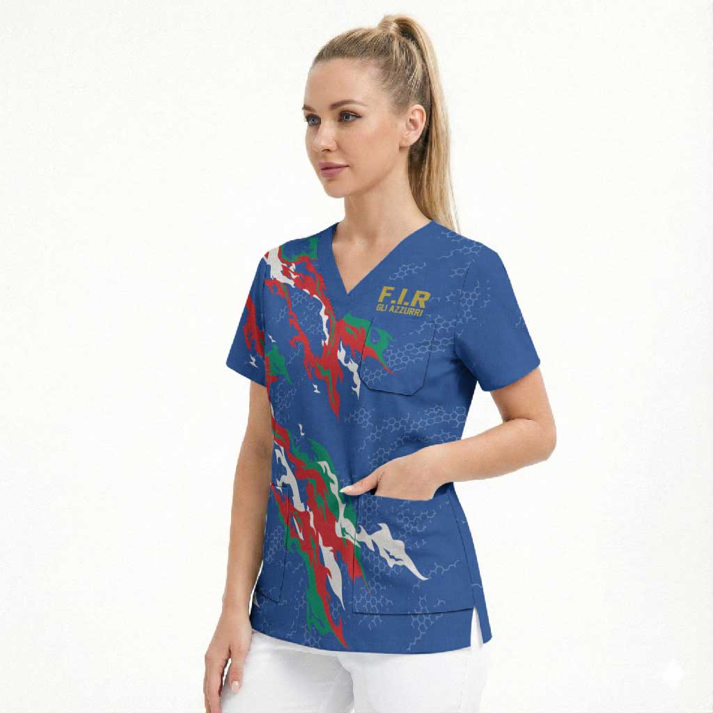 Custom Italy Rugby Pride Scrub Top Gli Azzurri Flame Fire Style