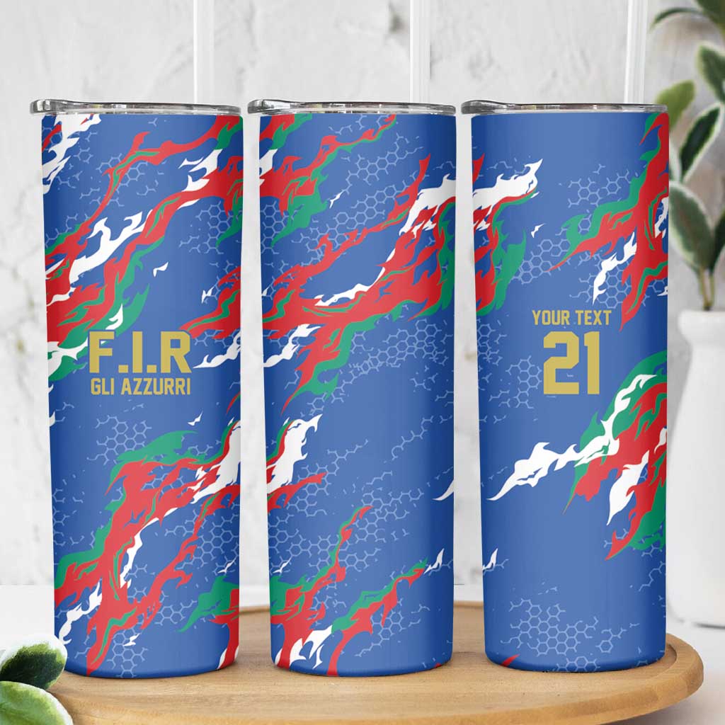 Custom Italy Rugby Pride Skinny Tumbler Gli Azzurri Flame Fire Style