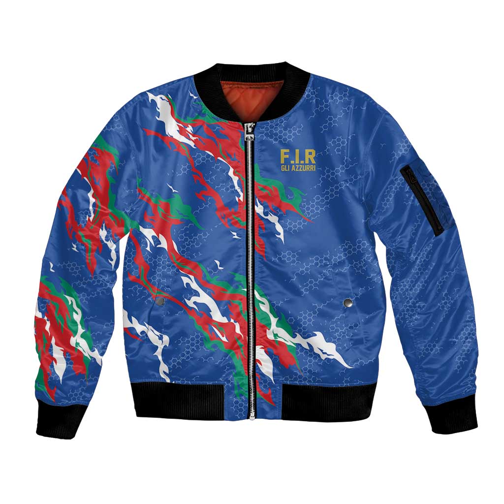 Custom Italy Rugby Pride Sleeve Zip Bomber Jacket Gli Azzurri Flame Fire Style