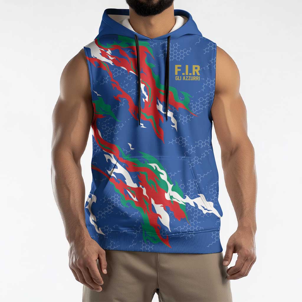 Custom Italy Rugby Pride Sleeveless Hoodie Gli Azzurri Flame Fire Style