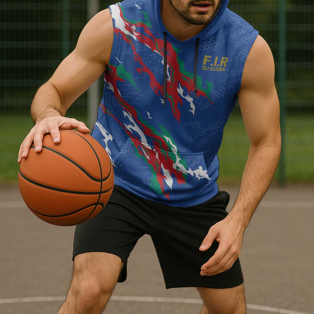 Custom Italy Rugby Pride Sleeveless Hoodie Gli Azzurri Flame Fire Style