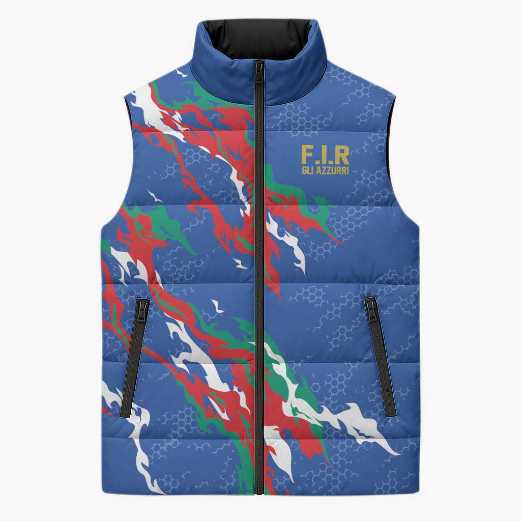 Custom Italy Rugby Pride Sleeveless Puffer Jacket Gli Azzurri Flame Fire Style
