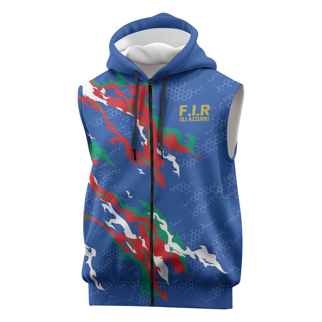 Custom Italy Rugby Pride Sleeveless Zip Hoodie Gli Azzurri Flame Fire Style